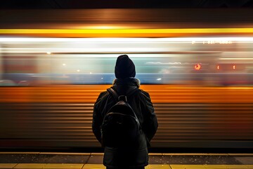 Wall Mural - A person standing on the platform of an underground station