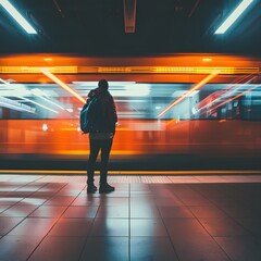 Wall Mural - A person standing on the platform of an underground station