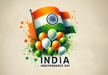 Wall Mural - India independence day illustration with indian flag and balloons.