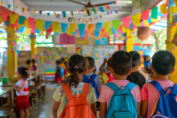 Canvas Print - Cheerful Primary Classroom Ready for Back-to-School  