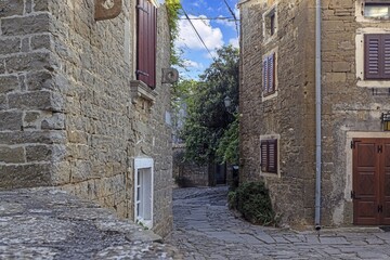 Picture from the town of Groznjan with idyllic cobbled streets and buildings made of natural stone