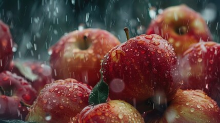 Canvas Print - Close up of rain sprinkled apples