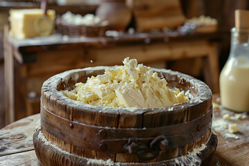 Wall Mural - Artisanal Butter Making Process in Traditional Rustic Kitchen