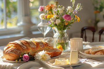 Poster - Gourmet Breakfast with Homemade Butter and Fresh Bread in Soft Light