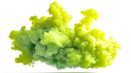 Lime green ink burst explosion inside water isolated on white background, Green Color explosion isolated png background