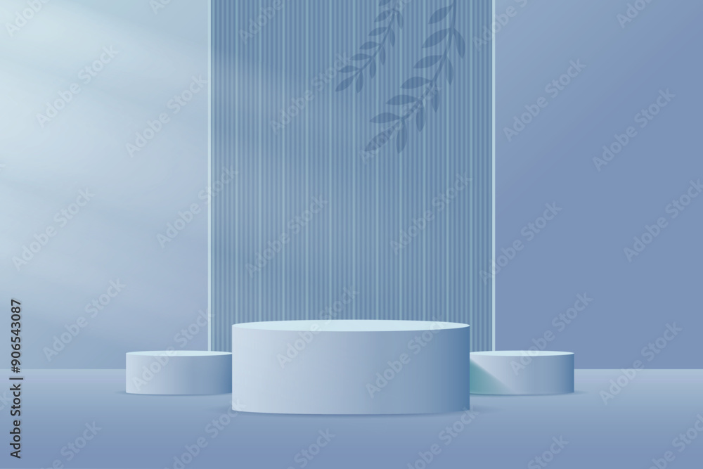 Realistic 3D stage cylinder steps pedestal podium set with shadow and ...