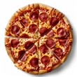 © Садыг Сеид-заде - Medium shot of a sliced Italian pizza with pepperoni and cheese, isolated on a solid light pastel white background
