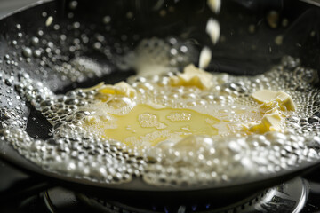 Sticker - Close-Up of Butter Melting in Skillet with Forming Bubbles