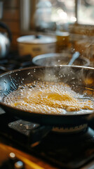 Sticker - Close-Up of Butter Melting in Skillet with Forming Bubbles