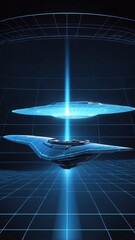 Wall Mural - blue hologram space ship projection grid technology abstract background with copy space