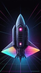 Wall Mural - colorful hologram space ship projection grid technolog technology abstract background with copy space