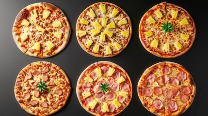 Fresh whole pineapple pizza isolated over plain background