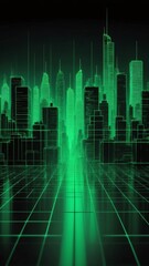 Sticker - green hologram city skyline projection grid technology abstract background with copy space