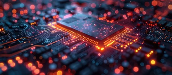 Wall Mural - Glowing Circuit Board with a Central Processor