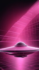 Poster - pink hologram space ship projection grid technology abstract background with copy space