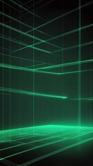 Poster - green hologram light streaks projection grid technolog technology abstract background with copy space