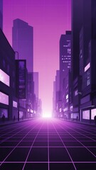 Wall Mural - purple hologram street scene projection grid technolog technology abstract background with copy space