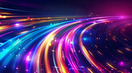 Wall Mural - Modern abstract high speed light effect. Technology futuristic dynamic motion. Glow of bright lines of transport vehicle driving on road highway. Vector illustration which is very good