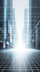 Poster - white hologram street scene projection grid technology abstract background with copy space