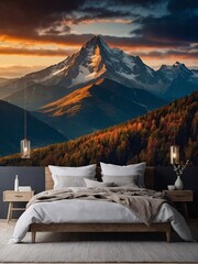 Wall Mural - Mountain landscape wallpaper for bedroom, high contrast