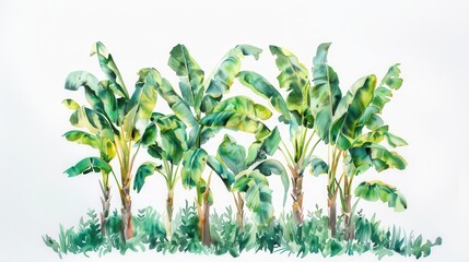 Vector illustration of banana plant trees isolated over white background