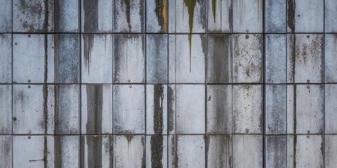 Wall Mural - Textures of concrete and steel reveal weathering patterns with moss highlighting natural aging and durability over time