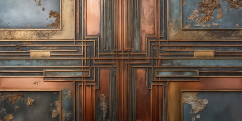 Wall Mural - Intricate textures and art deco design elements combine to create a visually striking surface with metallic hues