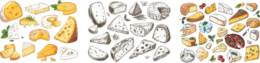 Isolated parmesan piece, cheddar gouda exact slice modern collection. Illustration product fresh piece, swiss drawing cheese.