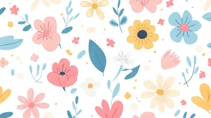 Wall Mural - Illustrations of whimsical flower backgrounds with seamless pattern