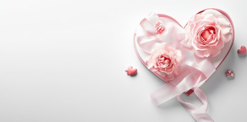 Wall Mural - A heart-shaped gift box with flowers, perfect for Valentine's Day, Christmas, birthdays, and Mother's Day.