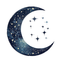 artistic crescent moon with stars illustration, ideal for dream-themed designs, nighttime scenes, or