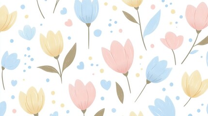 Wall Mural - Illustrations of whimsical flower backgrounds in a seamless pattern