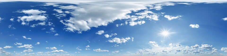 Wall Mural - blue sky hdri 360 panorama with white clouds with zenith for use in 3d graphics as sky dome or edit 