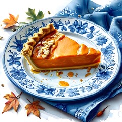 Poster - Plate with piece of fresh delicious homemade pumpkin   pie 