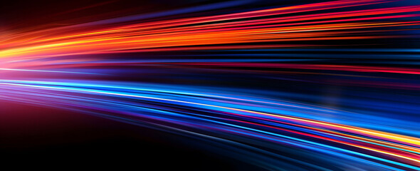 Sticker - Abstract illustration depicting high-speed light trails in 3D, creating a dynamic and futuristic backdrop. The red and blue light motion trails convey a sense of fast movement and modern technology.