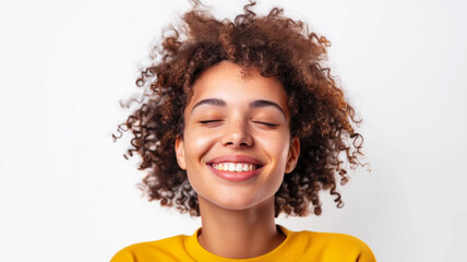 Wall Mural - happy young beautiful woman smiling isolated on white background