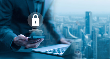 Wall Mural - cyber security technology digital information. lock mark cybersecurity internet, protect attacks fro
