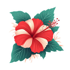 Wall Mural - A red and white flower with green leaves