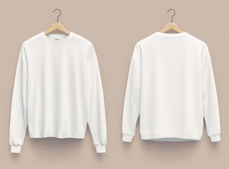 A realistic mockup of a long sleeve T-shirt hanging front and back on a white background with clipping paths.