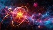 © SITTAKAN - Electron orbiting nucleus, atomic structure, vibrant electron path, subatomic particles, uhd, copy space for text,