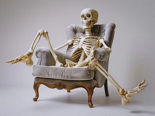 skeleton waiting someone in a chair so long