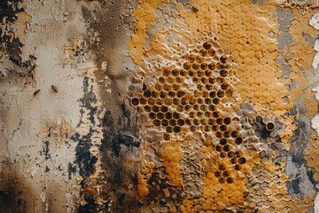 Wall Mural - A wall with a lot of holes and a yellowish color