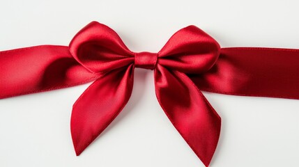 a red satin ribbon with a bow on white background