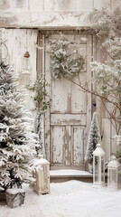 Wall Mural - Winter Wonderland Backdrop with White Christmas Trees - Festive Art