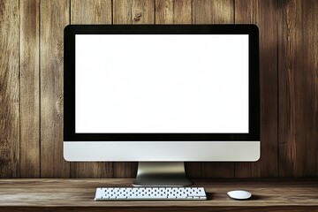 Aufkleber - This mockup shows a white screen desktop computer on a studio office table.