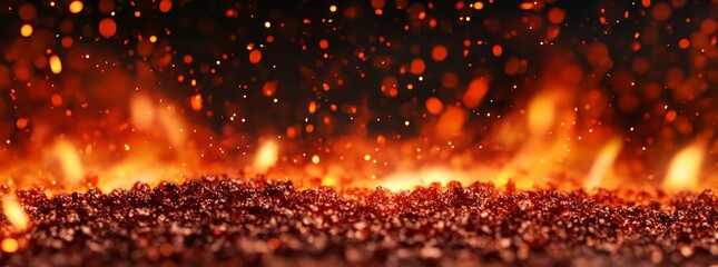 Poster - Black background with fire embers particles. Background with sparks. Abstract dark glitter fire particles.