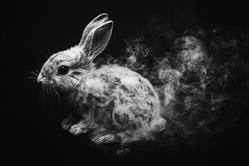 Fototapete - A white smoke effect moves over a black background. Feature element. Mushroom cloud.