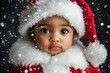 © Zaleman - The image depicts a child with big eyes wearing a santa hat, with a snowy effect