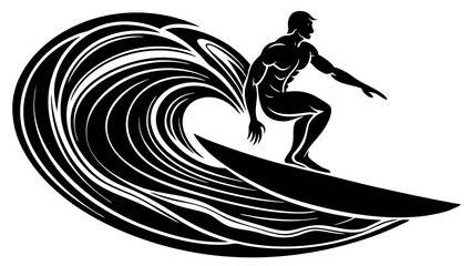 High-Quality Surfer on Wave Art for Ocean and Adventure Graphics