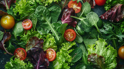 Wall Mural - High-resolution image of mixed greens and colorful veggies, fresh vegetables